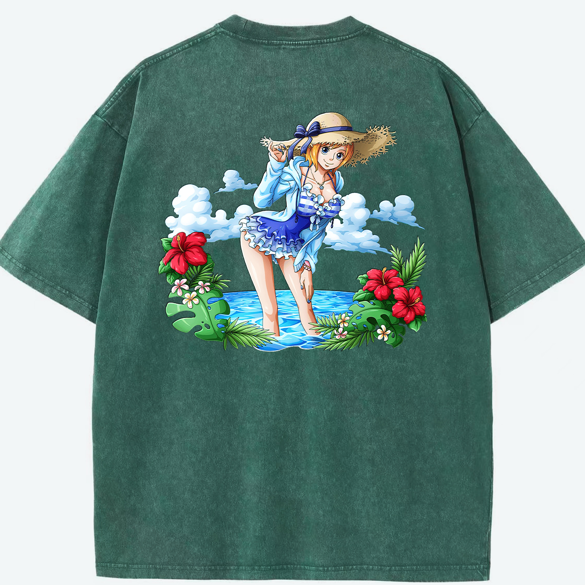 ワンピース ナミ ONE PIECE Nami 綿100% ヴィンテージ風 半袖Tシャツ（背面プリント）